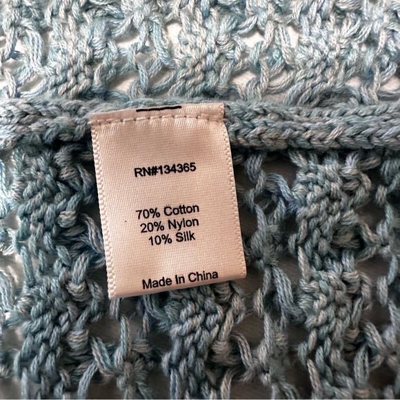 Sigrid Olsen Knit Crochet Cardigan Blue Sky Large Women’s - Picture 5 of 8